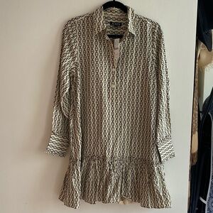 J. Crew Black and Cream Patterned Tunic